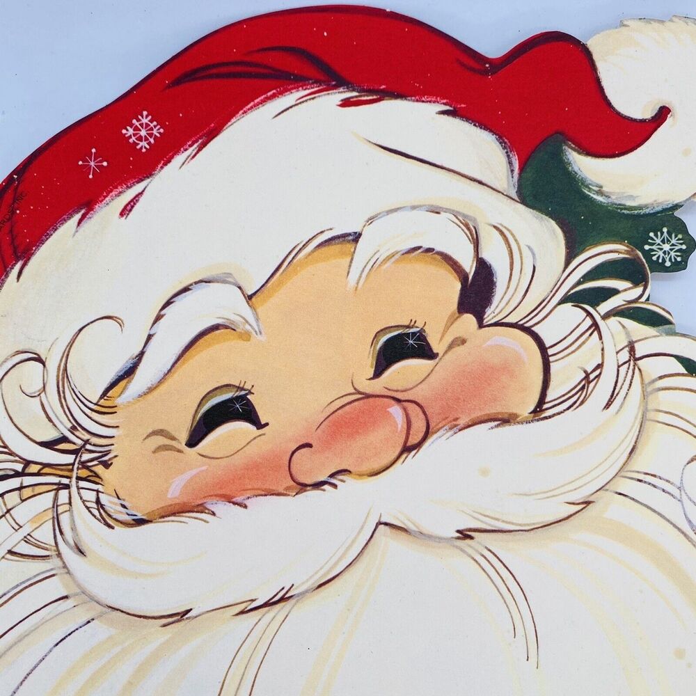 Die Cut Hallmark Christmas Jolly Santa Claus Cardboard Holiday Decoration 1977